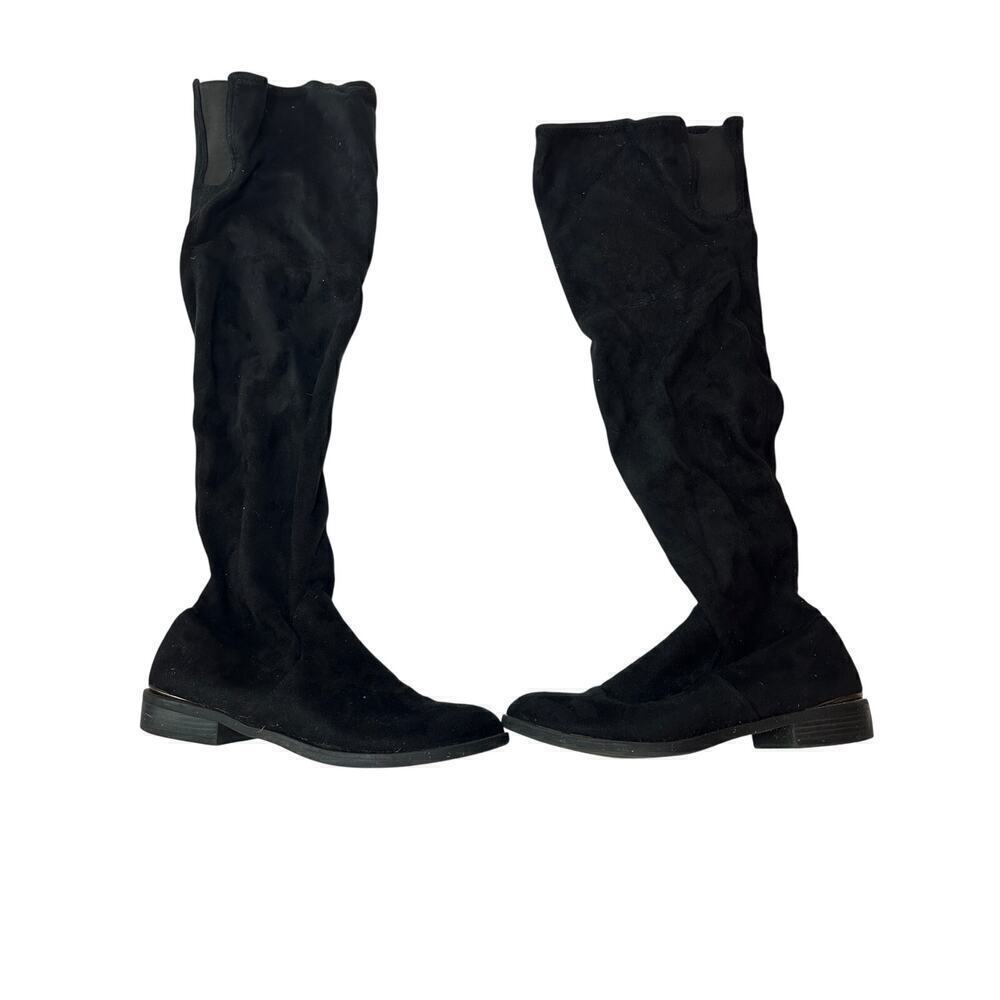 Black Over The Knee Boots Size 7.5 Pointed Toe Block Heel Capsule Wardrobe